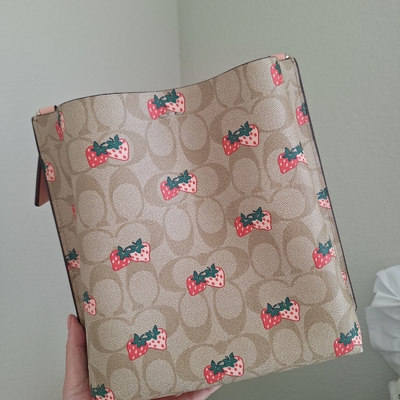 NWT Coach CB602 Mollie Bucket Bag 22 In Signature Canvas With Strawberry Print - Picture 5 of 11